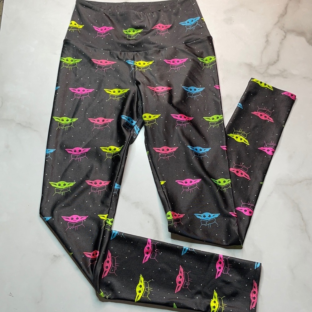 Goldsheep Black Leggings with Neon Alien Print